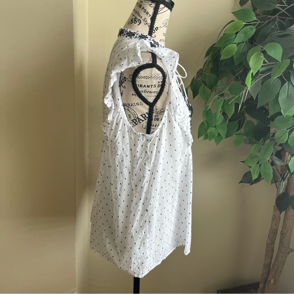 Loft Embroidered Floral Dot Ruffle Sleeveless Top White Sz S - Picture 8 of 16
